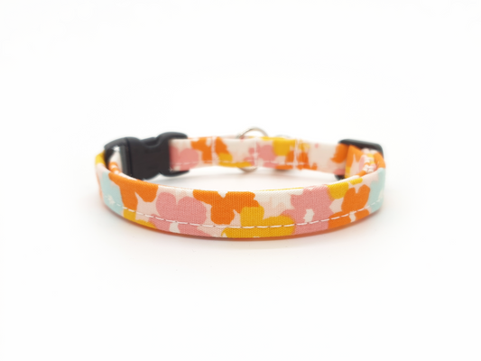 70s Floral Orange Pink Yellow & Blue Breakaway Cat Collar - Handmade by Kira's Pet Shop