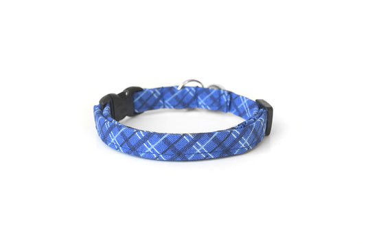 Blue Cat Collar - Blue Plaid Breakaway Cat Collar - Handmade by Kira's Pet Shop