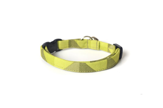 Chartreuse Cat Collar - Yellow-Green Geometric Breakaway Cat Collar - Handmade by Kira's Pet Shop