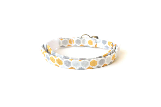 Honeycomb Cat Collar - Gray & Yellow-Gold Hexagons - Breakaway Cat Collar - Handmade by Kira's Pet Shop