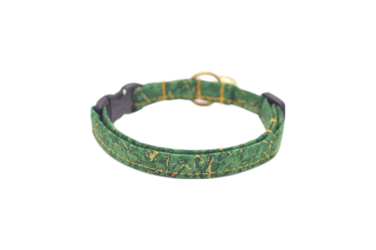 Green Cat Collar - Green & Gold Marble Quartz Pattern - Breakaway Cat Collar - Handmade by Kira's Pet Shop