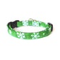 Green Cat Collar - Green & White Snowflakes - Christmas Winter Cat Collar - Breakaway Cat Collar - Handmade by Kira's Pet Shop
