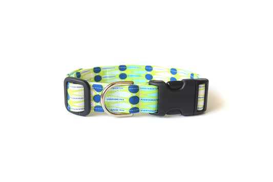 Lime Green & Navy Blue Dots Dog Collar - Handmade by Kira's Pet Shop