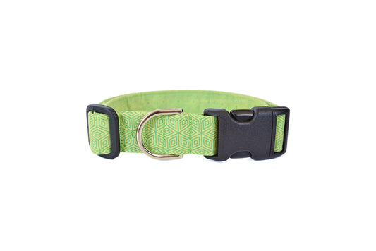 Modern Lime Green Geometric Lines Dog Collar - Handmade by Kira's Pet Shop