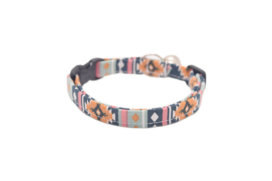 Multicolor Southwest Cat Collar - Navy Blue, Mint Green, Pink & Yellow-Orange Breakaway Cat Collar