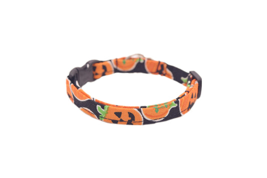 Halloween Cat Collar - Jack-o-Lanterns on Black - Breakaway Cat Collar - Handmade by Kira's Pet Shop