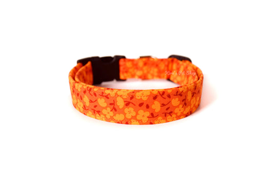 Orange Floral Dog Collar - Handmade by Kira's Pet Shop