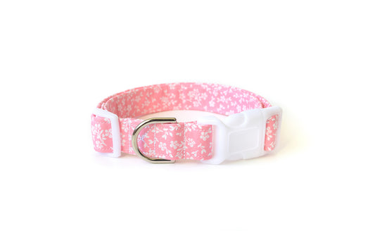 Pastel Pink Floral Dog Collar - Handmade by Kira's Pet Shop