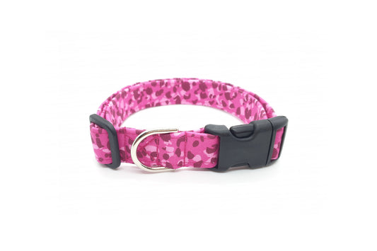 Magenta Pink Leopard Print Dog Collar - Handmade by Kira's Pet Shop