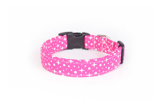 Retro Pink Stars & Dots Dog Collar - Handmade by Kira's Pet Shop