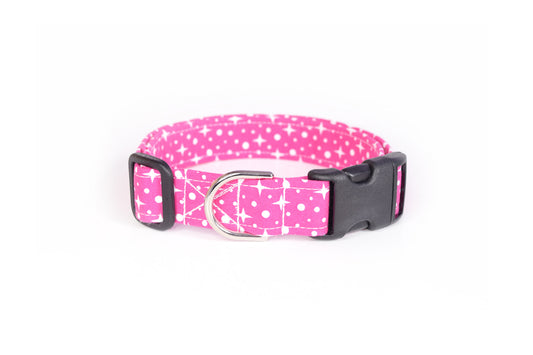 Retro Pink Stars & Dots Dog Collar - Handmade by Kira's Pet Shop