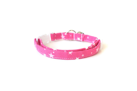 Hot Pink Stars Breakaway Cat Collar - Girly Pink Cat Collar - Handmade by Kira's Pet Shop