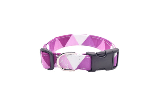 Magenta Purple Geometric Triangles Dog Collar - Handmade by Kira's Pet Shop