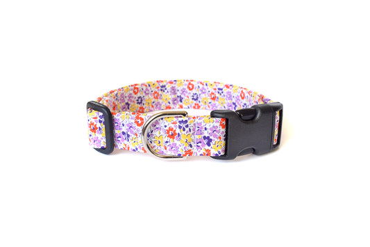Purple Orange & Yellow Floral Dog Collar - Handmade by Kira's Pet Shop