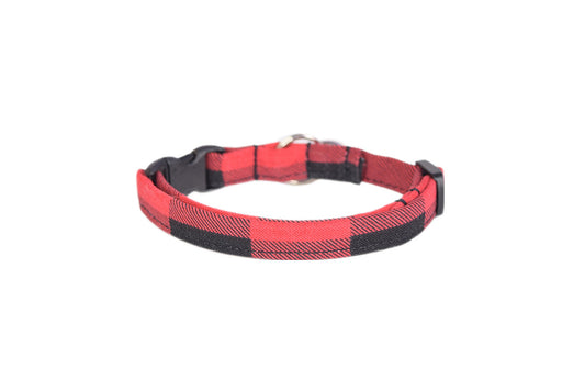 Red Buffalo Plaid Cat Collar - Red & Black Plaid Buffalo Check - Breakaway Cat Collar - Handmade by Kira's Pet Shop