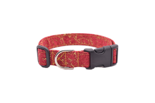 Red & Gold Marble Dog Collar - Handmade by Kira's Pet Shop