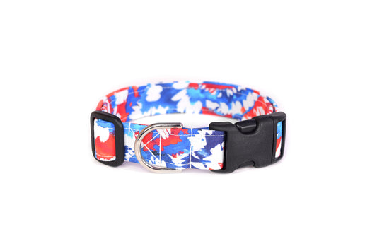 Red White & Blue Tie Dye Dog Collar - Handmade by Kira's Pet Shop