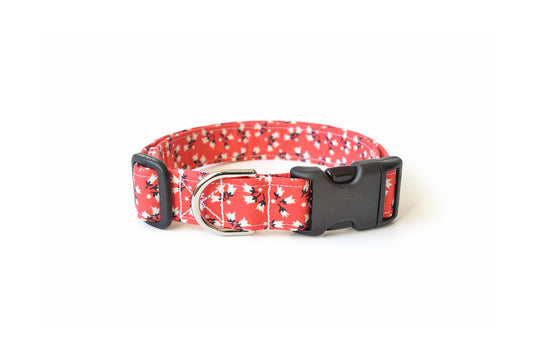 Salmon Pink Floral Dog Collar - Handmade by Kira's Pet Shop