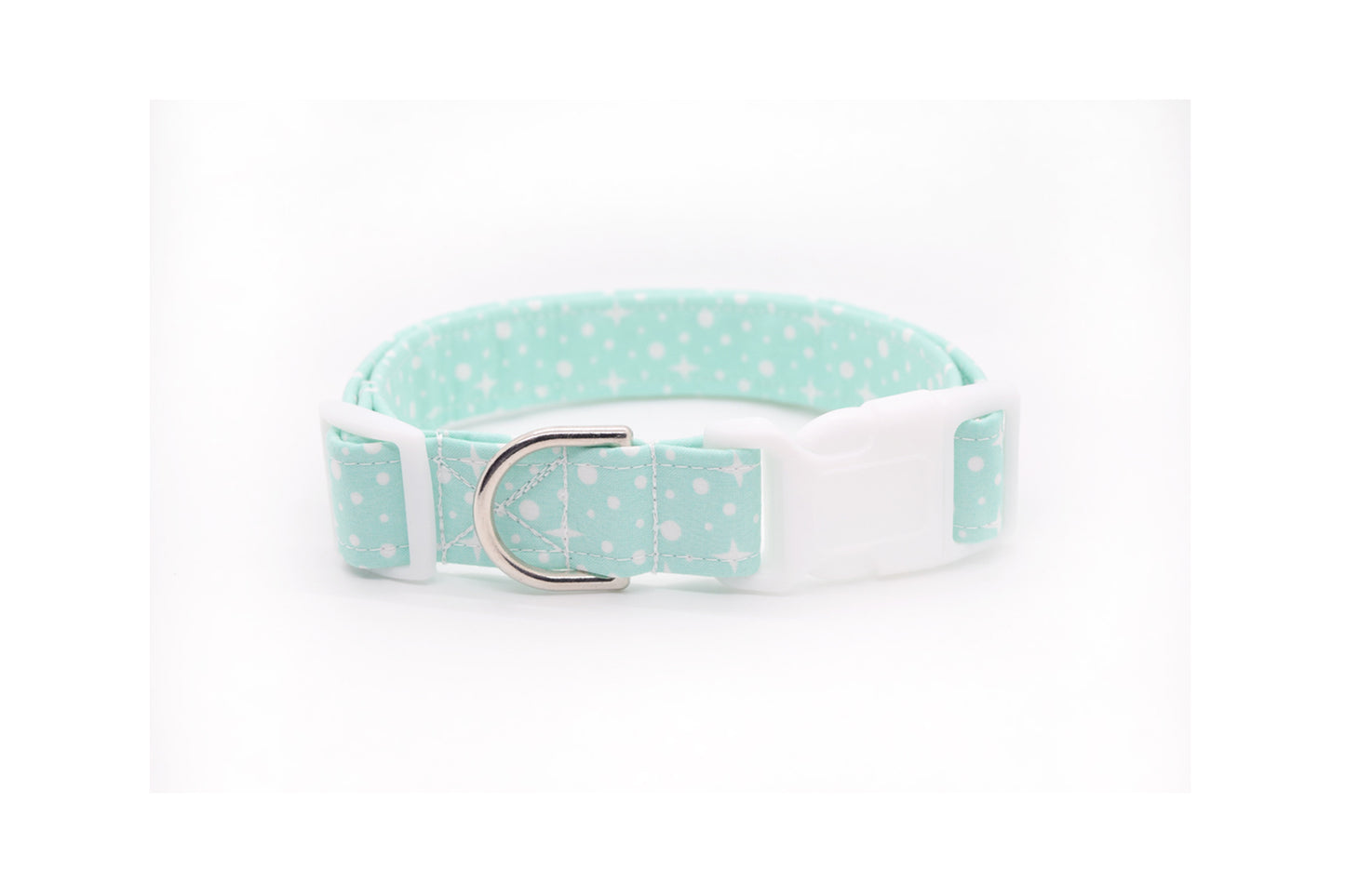 Mint Seafoam Stars & Dots Dog Collar - Handmade by Kira's Pet Shop