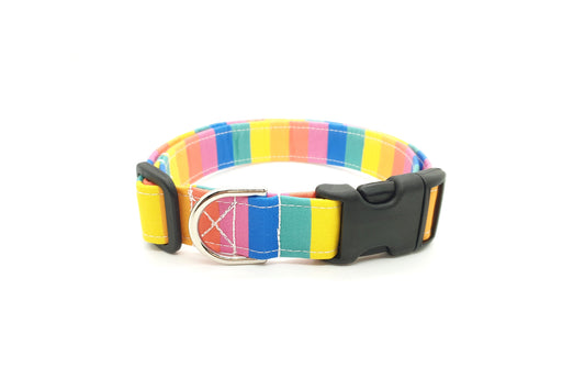 Thin Rainbow Stripes Dog Collar - Handmade by Kira's Pet Shop