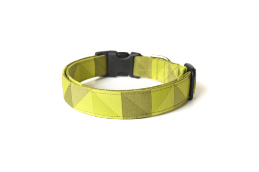 Chartreuse Yellow-Green Geometric Dog Collar - Handmade by Kira's Pet Shop