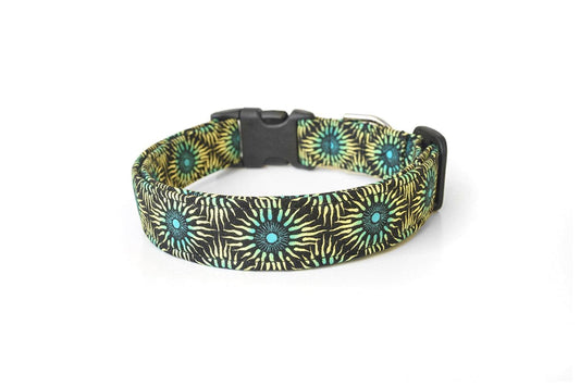 Black with Yellow & Teal Blue Suns Dog Collar