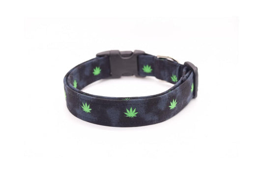 Black & Green Cannabis Dog Collar