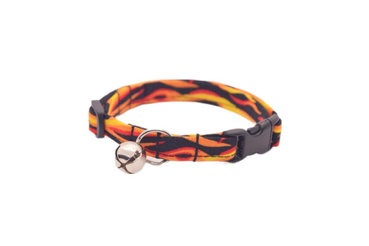 Black with Red, Orange & Yellow Flames Cat Collar