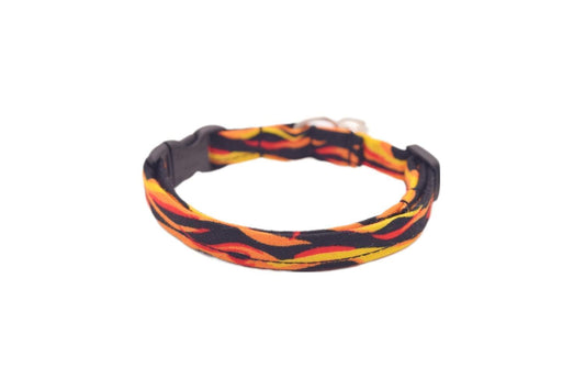 Black with Red, Orange & Yellow Flames Cat Collar