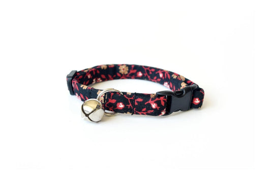 Black, Red & Gold Floral Cat Collar