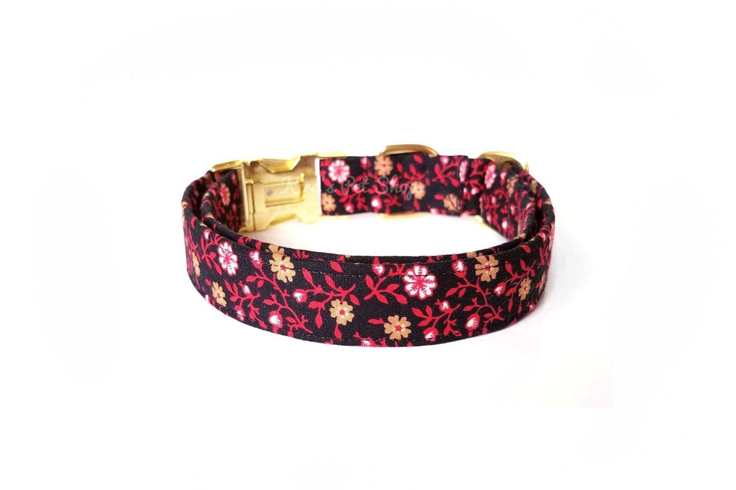 Black, Red & Gold Floral Dog Collar