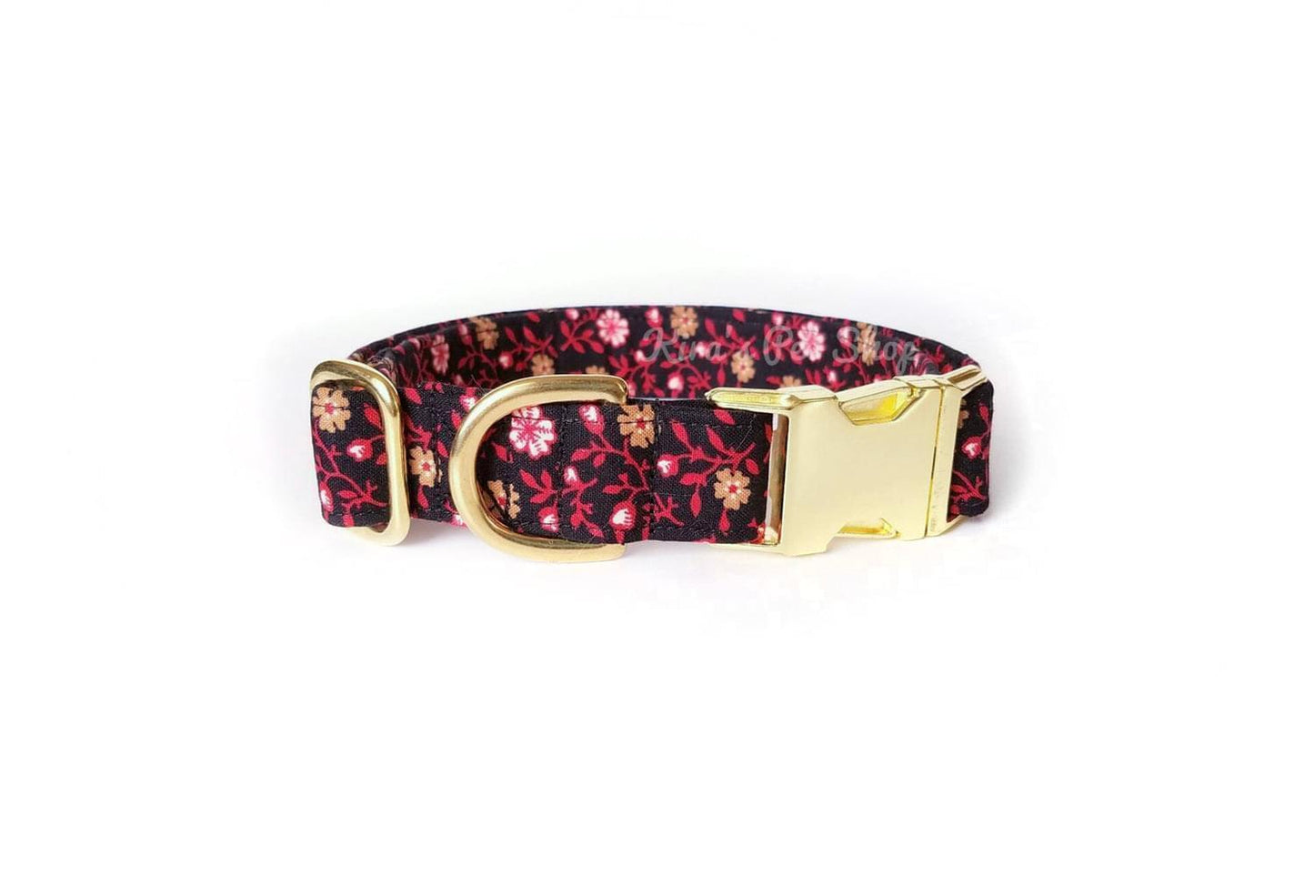 Black, Red & Gold Floral Dog Collar