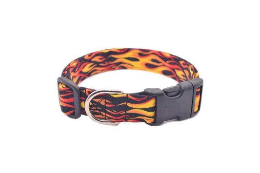 Black with Red, Orange & Yellow Flames Dog Collar