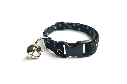 Black & Metallic Silver Stars Cat Collar