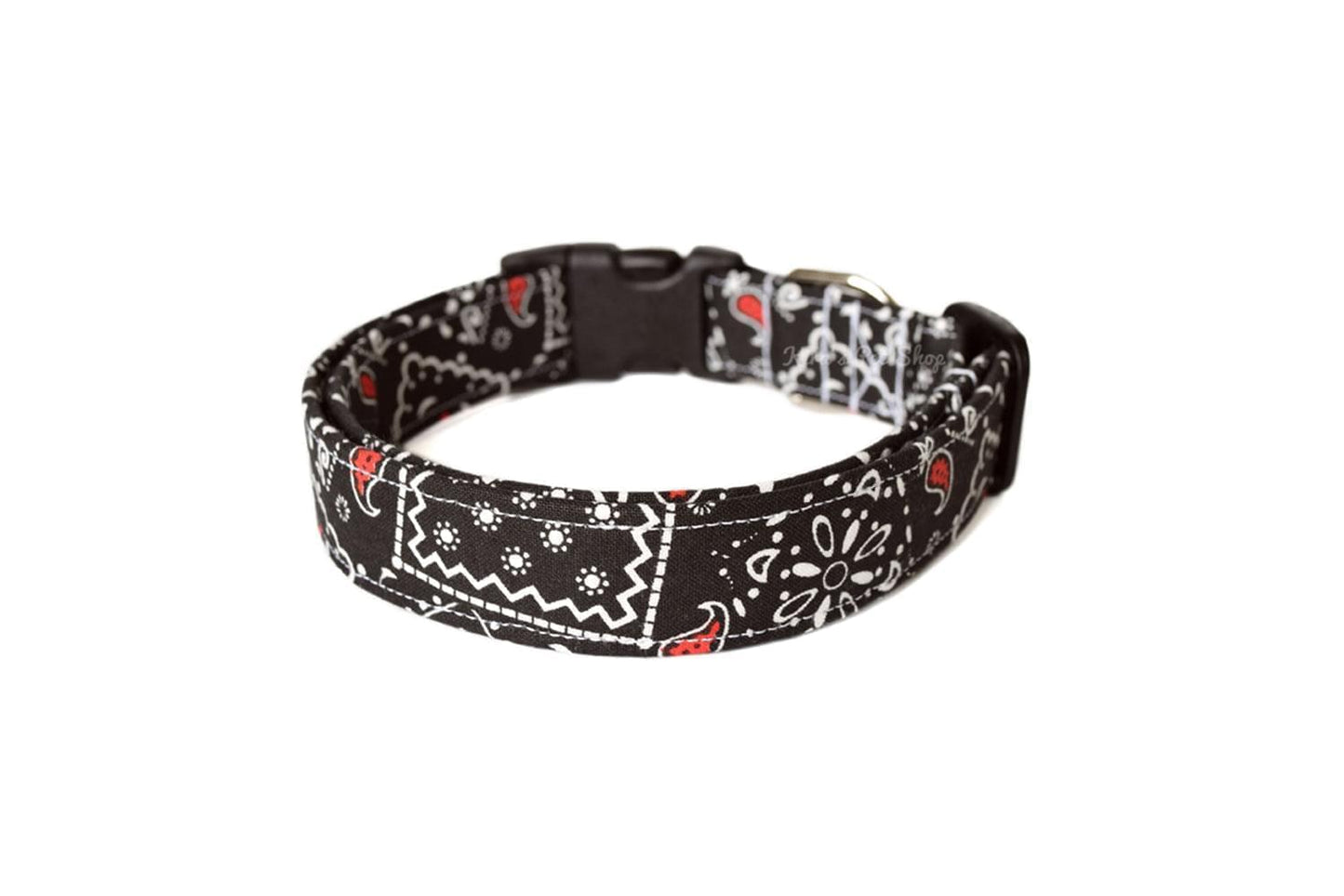 Black & White Paisley with Red Accents Bandana Print Dog Collar