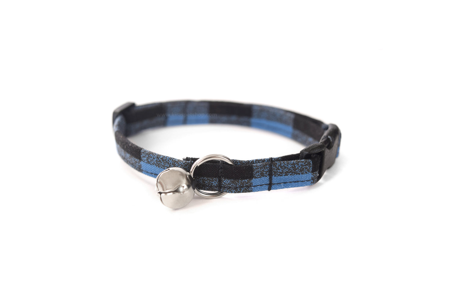 Blue Buffalo Plaid Cat Collar - Blue & Black Buffalo Check - Breakaway Cat Collar - Handmade by Kira's Pet Shop