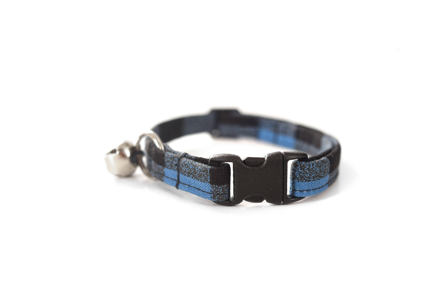 Blue Buffalo Plaid Cat Collar - Blue & Black Buffalo Check - Breakaway Cat Collar - Handmade by Kira's Pet Shop