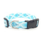 Teal Blue Geometric Feather Pattern Dog Collar - Handmade by Kira's Pet Shop