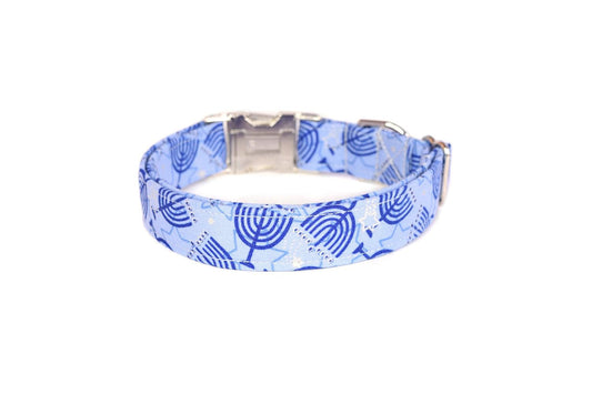 Blue Menorah Hanukkah Dog Collar