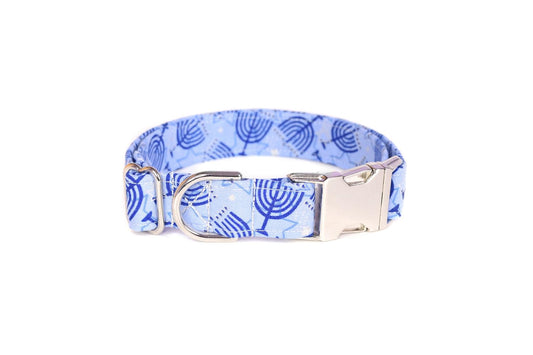 Blue Menorah Hanukkah Dog Collar