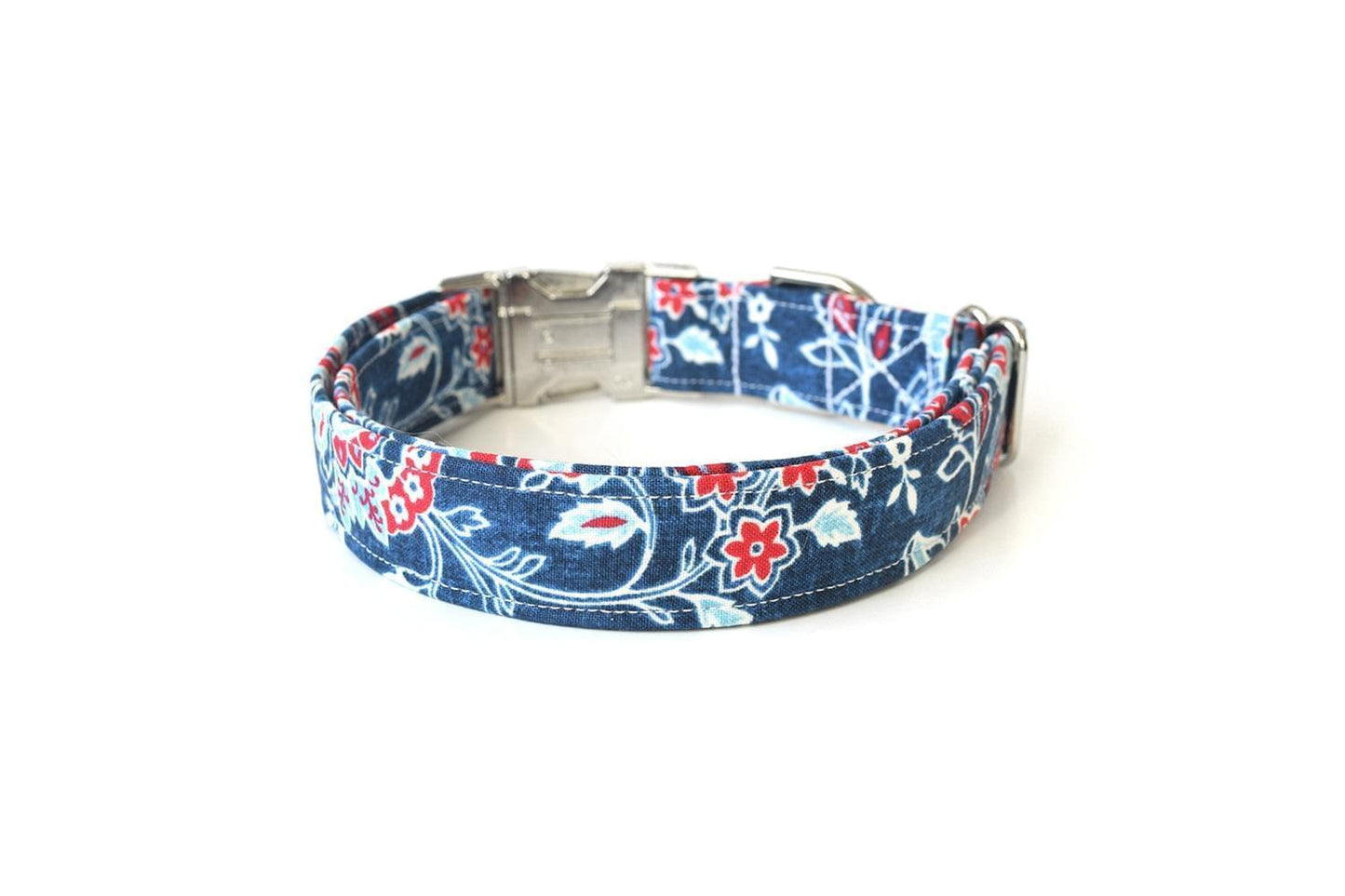 Blue & Red Floral Dog Collar