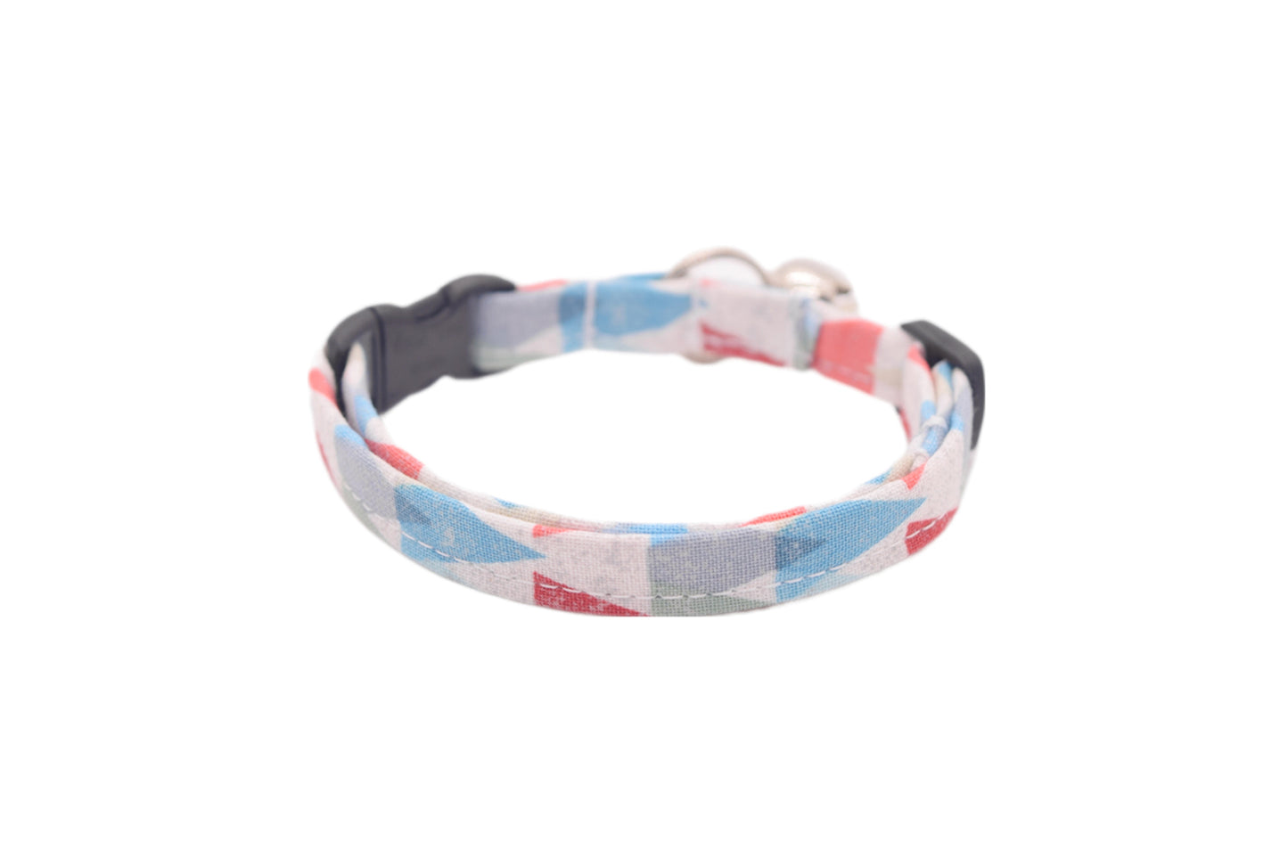 Gray, Blue & Red Geometric Triangles Cat Collar - Breakaway Cat Collar - Handmade by Kira's Pet Shop