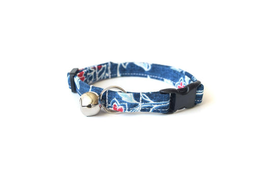 Blue & Red Floral Cat Collar