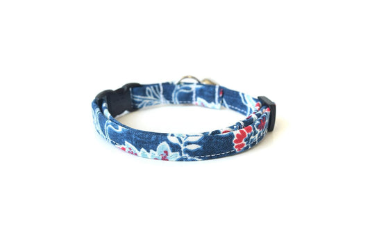 Blue & Red Floral Cat Collar