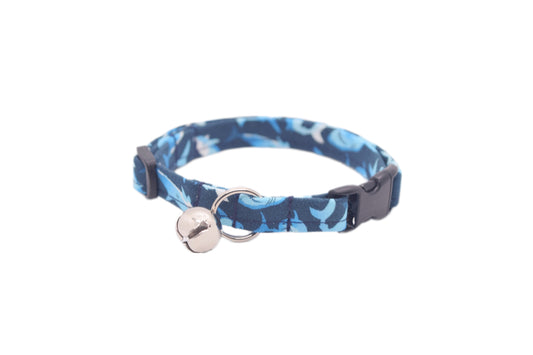 Shark Cat Collar - Navy Blue Breakaway Cat Collar with Sharks - Handmade by Kira's Pet Shop