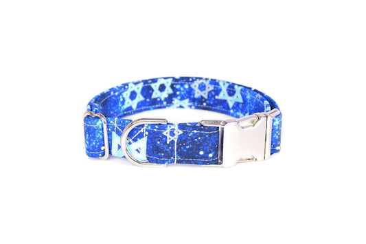 Blue & Silver Star of David Hanukkah Dog Collar