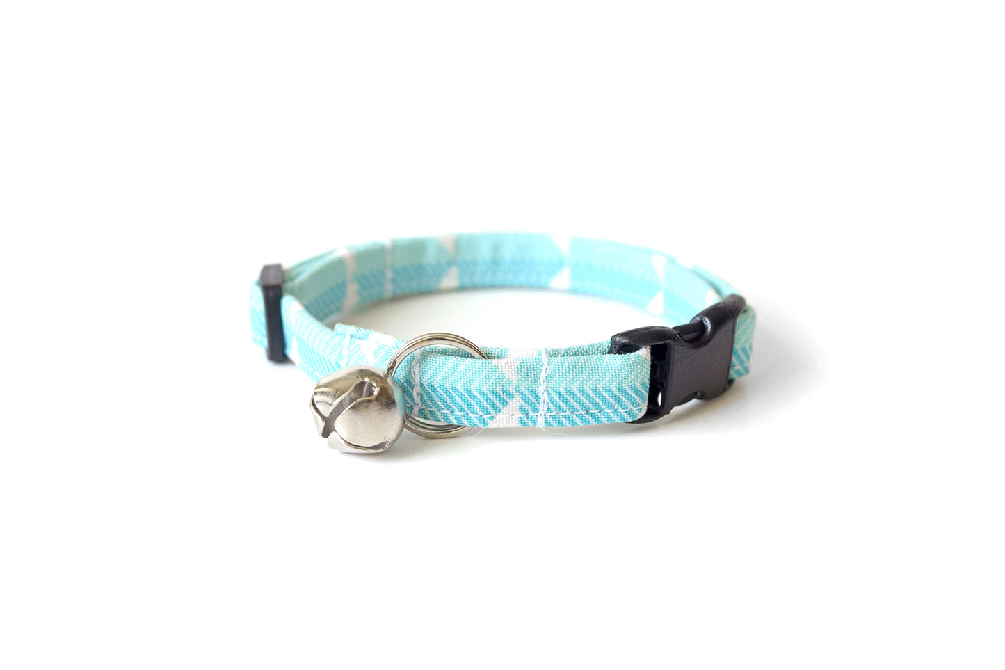 Teal Blue Cat Collar - Modern Light Blue & White Breakaway Cat Collar - Handmade by Kira's Pet Shop