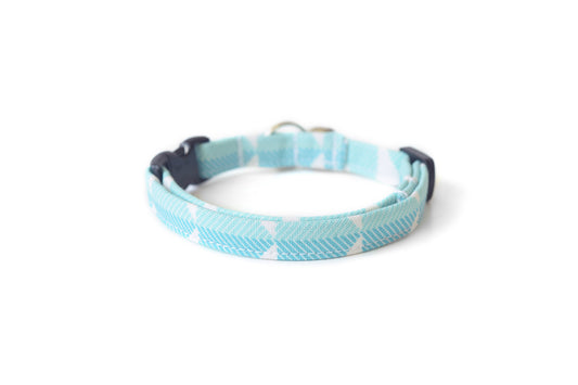 Teal Blue Cat Collar - Modern Light Blue & White Breakaway Cat Collar - Handmade by Kira's Pet Shop