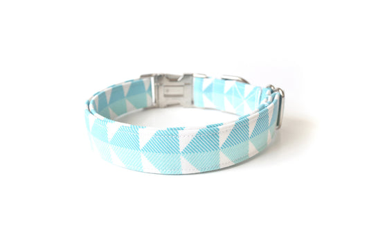 Modern Light Blue & White Dog Collar - Handmade by Kira's Pet Shop
