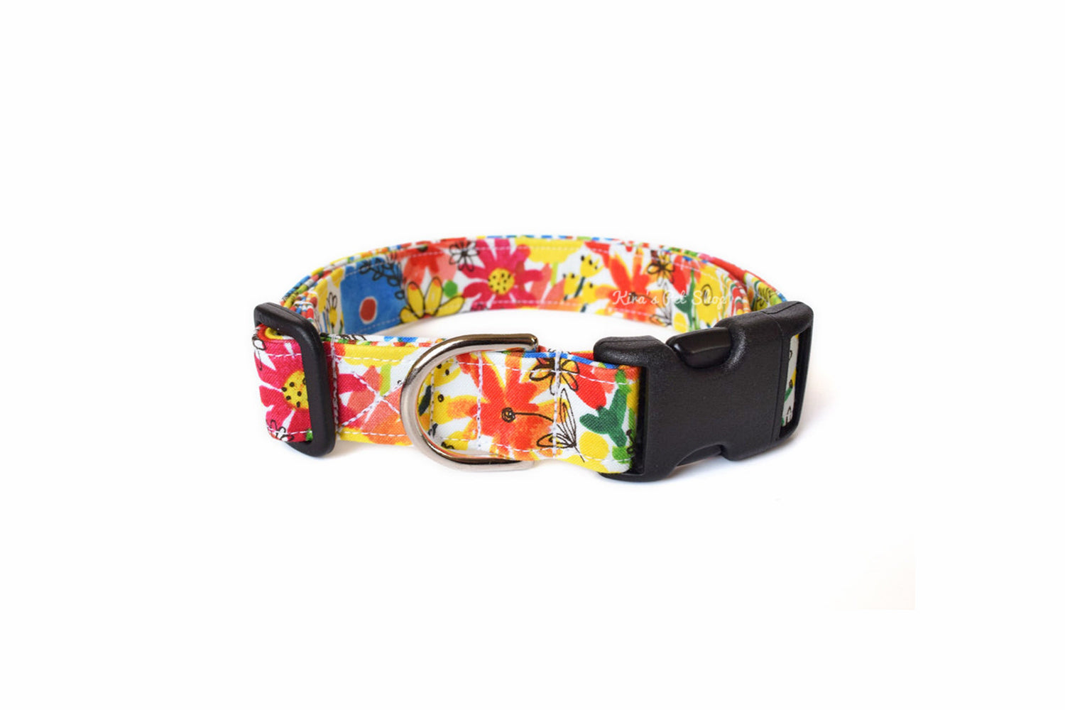 Multicolor Painted Floral Dog Collar - Handmade by Kira's Pet Shop